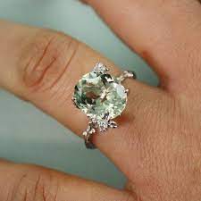 Sterling Silver Oval Green Amethyst Ring Gemstone Ring Tooriginal Green Amethyst Ring Engagement Jewelry Jewelry