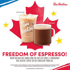Tim hortons is famous for coffee and bakery products such as donuts.if you want to have some coffee, you can try out their hot beverages and cold beverages such as original blend coffee, french vanilla, caramel macchiato, iced capp supreme, iced coffee and much more. Tim Hortons Promo Freedom Of Espresso