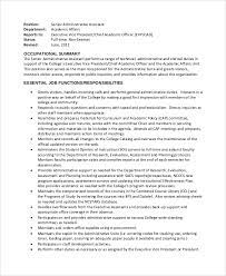 This is an administrative assistant job description template which cover some parts of this broad job category, that you can use as a reference administrative assistant duties and responsibilities : Free 9 Sample Administrative Assistant Job Descriptions In Pdf Ms Word