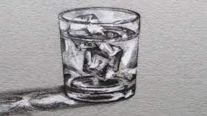 Still life pencil drawing of a clear glass filled with water. How To Draw A Glass Of Water With Ice Youtube