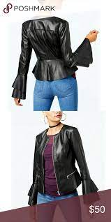 Sold Inc Ruffle Sleeve Faux Leather Jacket Leather Jacket Faux Leather Jackets Jackets