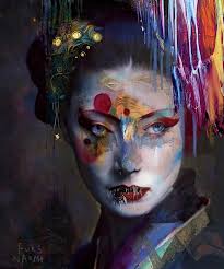 Mixed media painting titled finding romance at sunset