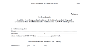 Für gebiete, in denen bestimmte virusvarianten weit. Medical Certificate Concerning The Entry From Sars Cov 2 Risk Areas Bmk Infothek