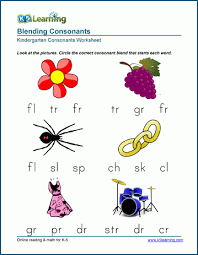 In this initial blends worksheet, 1st graders cut out the pictures and then match them to their correct initial blend column. Free Preschool Kindergarten Consonants Worksheets Printable K5 Learning