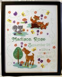 This vintage pattern from a book that was first published in 1916, for example, was originally intended for newborn clothing as a lovely embroidered detail for plainer garments. Forest Friends Birth Announcement Baby Cross Stitch Patterns Cross Stitch Baby Cross Stitching