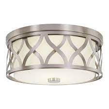 4.6 out of 5 stars. Home Decorators Collection 3 Light Brushed Nickel Flush Mount With Etched White Glass 23956 The Home Depot