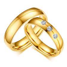Stainless Steel Golden Ring For Couples Luxury And Fashion Inlaid Cubic Zirconia Fluted Craft Rose Gold Engagement Ring Vintage Couple Wedding Rings Couple Rings