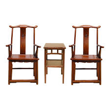 Chinese Traditional Elm Wood Yoki Back Armchair With Small Table Set Of 3 In 2020 Small Tables Table Settings Armchair