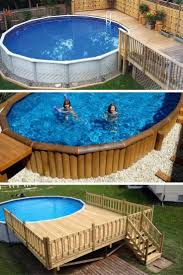 Above Ground Swimming Pools Built From Resin Materials Have An Unique Benefit Over Steel Or Aluminum Pool C Swimming Pool Decks Pool Deck Plans Building A Deck