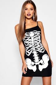 Petite Halloween Skeleton Bodycon Dress Boohoo In 2020 Skeleton Bodycon Dress Black Bodycon Dress Halloween Outfits