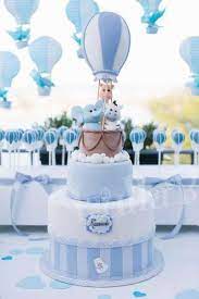 Hot Air Balloon Baptism Party Ideas Photo 1 Of 39 Baby Birthday Cakes Hot Air Balloon Baby Shower Baby Shower Balloons