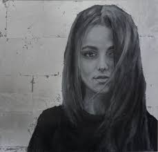 Sarah Original Charcoal Drawing With Silver Leaf