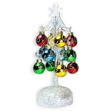 Home heritage 9 artificial cascade pine christmas tree. Banberry Designs Glass Christmas Tree With Led Lights White Iridescent Glitter With 12 Mini Ball Ornaments 8 1 2 H Buy Online In Faroe Islands At Desertcart
