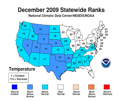 The warmest parts of the state are the lower portions of portions of the big horn basin, the lower elevations of the central and northeast portions, and along the east border. National Climate Report December 2009 National Centers For Environmental Information Ncei
