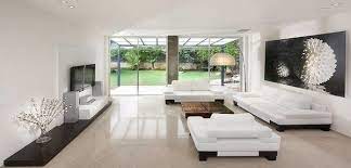 Modern Living Room Polished Concrete Floor White Furniture Wall Art Minimalist Living Room Floor Design Living Room White