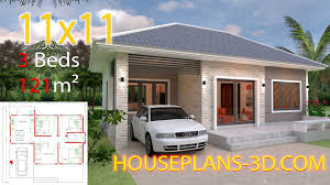 What is a 2, 3 or 4 bedroom house plan or design? House Design 11x11 With 3 Bedrooms Hip Roof House Plans 3d