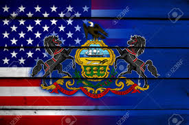 The centered coat of arms (from 1777) sits on that blue field, and. Usa And Pennsylvania State Flag On Wood Background Stock Photo Picture And Royalty Free Image Image 35343643