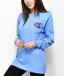 Champion Big C Script Light Blue Long Sleeve T Shirt Long Sleeve Tshirt T Shirts For Women Clothes