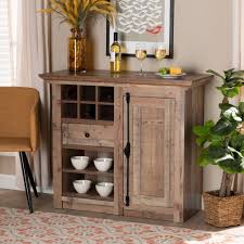 Perfect for serving, storing, and displaying, the vintage credenza is a kissing cousin of the original domestic goddess: Baxton Studio Albert Modern Farmhouse Rustic Oak Brown Finished Wood 1 Door Dining Room Sideboard Buffet