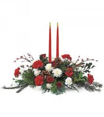 Holiday Delight 2 Candle Centerpiece Tf85 3 Christmas In Hesperia Ca Acacia S Country Florist