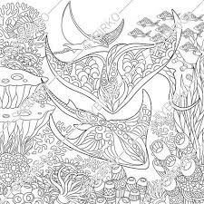 Illustration of coloring page for adult coloring book. Coloring Pages For Adults Stingray Manta Ray Ocean Sea Fish Adult Coloring Pages Digital Jpg Pdf Coloring Page Instant Download Print Shark Coloring Pages Animal Coloring Pages Coloring Books