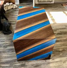 Amazing circa 1980s pink laminate scroll or waterfall coffee table. Walnut And Blue Epoxy Waterfall Coffee Conrads Creations Facebook