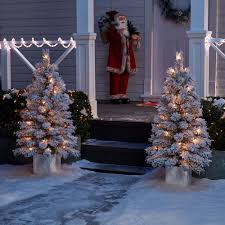 Christmas lights that are being sold at walmart? Holiday Time Pre Lit Flocked Potted Tree Christmas Decoration Set Of 2 Warm White Walmart Com White Christmas Tree Decorations Holiday Decor Christmas Exterior Christmas Lights