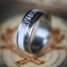 Unique Custom Men S Wedding Band With Antler And Iron Ore Handcrafted By Staghead Designs Mens Wedding Rings Antler Wedding Band Mens Wedding Bands Antler