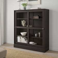 Havsta Vitrine Mit Sockel Klargl Dbraun Ikea Osterreich Glass Cabinet Doors Glass Door Cabinet
