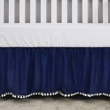 The white crib skirt features layers of dainty ruffles on three sides for a beautiful appearance. Amazon Com Tillyou Ruffled Crib Skirt With Pompoms Microfiber Nursery Crib Toddler Bedding Skirts For Baby Boys Girls 14 Drop Navy Blue Baby