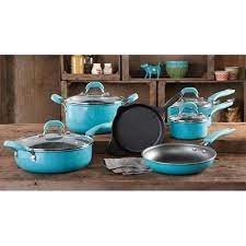 The pioneer woman cowboy rustic knife block set. The Pioneer Woman Vintage Speckle Cast Iron 10 Piece Non Stick Cookware Set Turquoise Walmart Com Pioneer Woman Cookware Pioneer Woman Kitchen Pioneer Woman Dishes