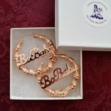 Up to 9 characters per earring. Gold Large Bamboo Name Hoop Earrings Be Monogrammed