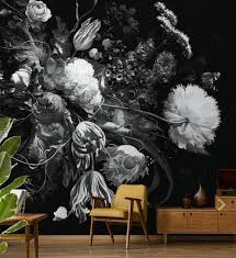 Black And White Floral Wallpaper Peel And Stick Dark Dutch Floral Wallpaper Black And White Wall Sticker Removable Wallpaper Self Adhesive Wallpaper Peel And Stick Wallpaper With Images Floral Wallpaper White Wall Stickers Peony Wallpaper