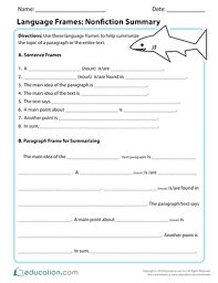 Language Frames Nonfiction Summary Worksheet Education Com Summarizing Lesson Summarizing Lesson Plans Summary Writing