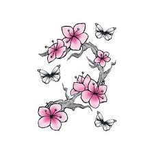 Cette image se compose de plusieurs symboles asiatiques qui sont faits à l'encre colorée et ont une signification profonde pour. Tatouage Temporaire Fleurs De Cerisiers Et Papillons 15 Cm