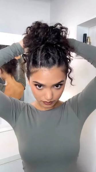 braid-out updo for curly hair