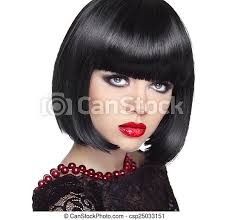 Have a look on these short layered bob hairstyles with bangs and know what inspiring looks this haircut can give you. Beautiful Woman With Black Short Hair Haircut Hairstyle Fringe Professional Makeup Lady Isolated On White Background Canstock