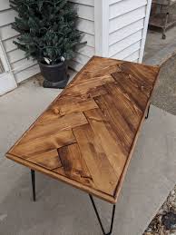 Herringbone Coffee Table With Hairpin Legs Handmade Rustic Etsy In 2020 Coffee Table Wood Coffee Table Inspiration Diy Coffee Table