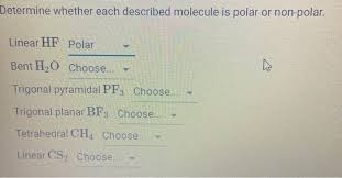 As explained above, methane molecules are composed of 5 atoms ie; Determine Whether Each Described Molecule Is Polar Or Chegg Com