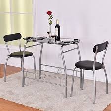 Md Group Bistro Dining Set 3 Pieces Room Glass Table W 2 Chairs Premium Steel Tempered Glas Tempered Glass Table Top Breakfast Chairs Small Space Dining Set