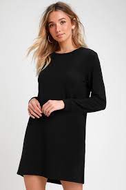 Shift and shout black shift dress. Cute Black Dress Long Sleeve Shift Dress Sweater Dress Lulus