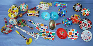 Vintage New Years Eve Tin Litho Noise Makers Horns Barrels Wood Plastic Handles Noise Makers New Years Eve Day Newyear