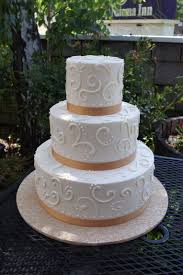 Tiered Simple Scrolling Tan Ribbon Scroll Wedding Cake Wedding Cakes Wedding Cake Package