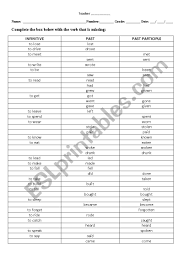 irregular verbs chart esl worksheet by haline s s mathias