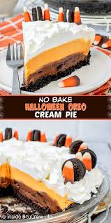 No Bake Halloween Oreo Cream Pie Layers Of Oreo Cookies No Bake Chocolate Cheesecake And Vanilla Pudding Make This Such A Oreo Cream Pies Baking Oreo Cream