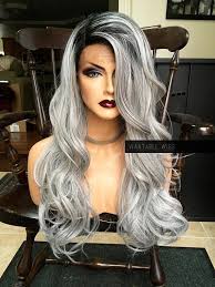 Black And Grey Lace Front Wig Gray Lace Front Wig Human Hair Blend Ombre Silver Grey Wigs Grey Wig Lace Hair