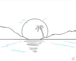 Clip art black and white sun. Easy Sunset Drawing Archives How To Draw