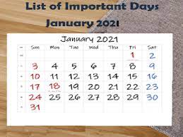 Tuesday, january 12, 2021 contact: Important Days Of January 2021 National And International Days