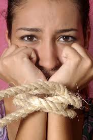 Female Captives Roped Together, Temple of Luxor, Egypt Stock Photo