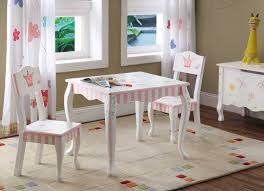 Classic Kids Bedroom With White Wooden Table Having Striped Patern Pink White Apron Plus Fr Wooden Table And Chairs Kids Table Chair Set Wooden Childrens Table